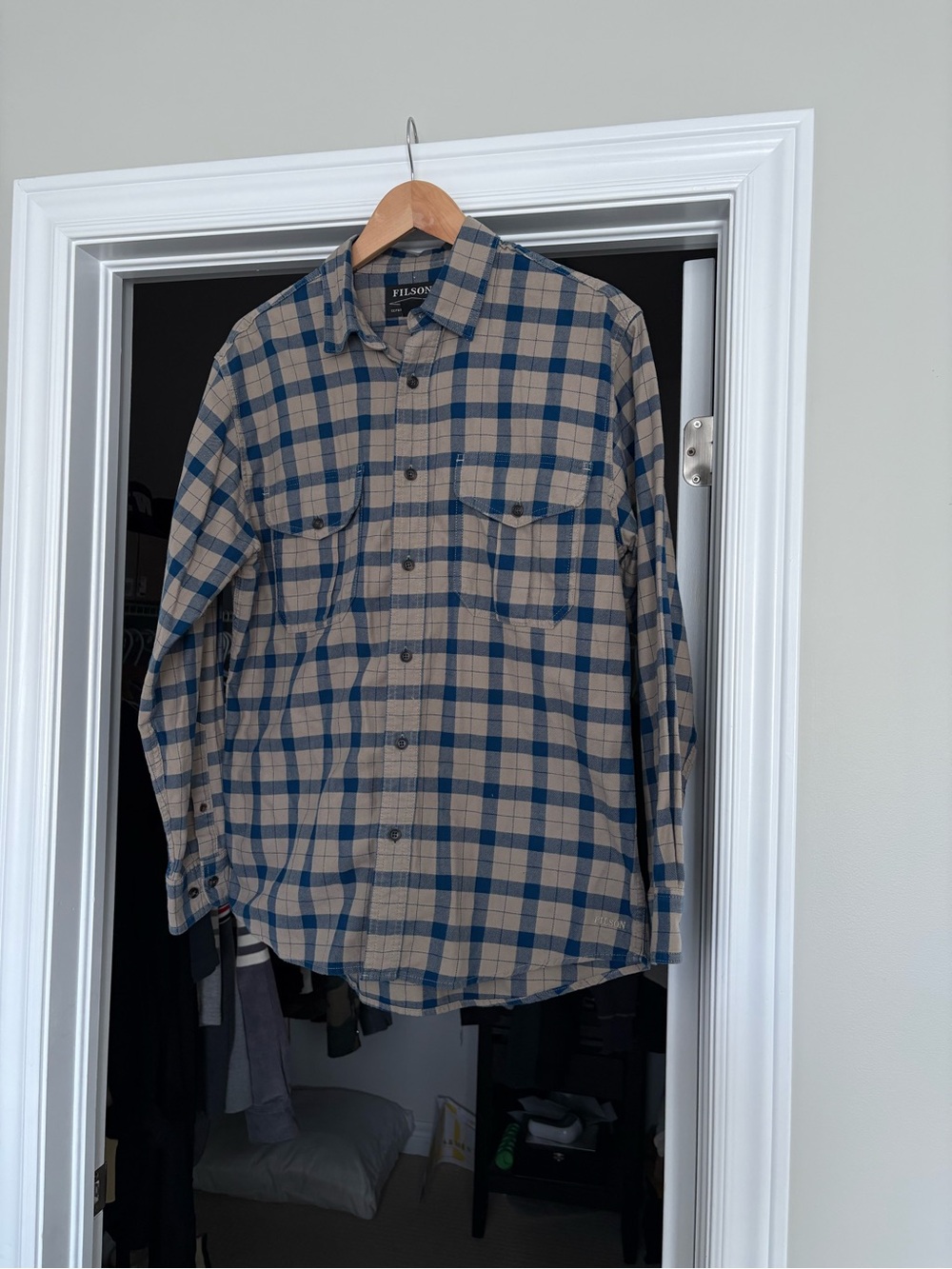Filson Tan and Blue Plaid Button-Down Workshirt